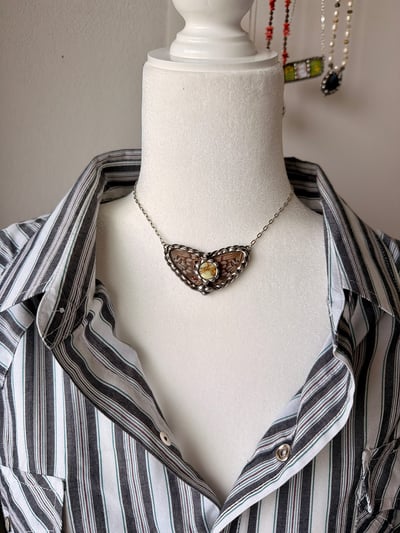 Image of  Butterfly Wing with Lemon Turquoise Stained Glass Necklace