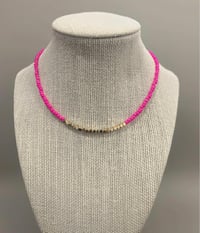 Image 1 of NEON pink seed bead necklace with Gold Accent Beads