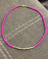 Image 2 of NEON pink seed bead necklace with Gold Accent Beads
