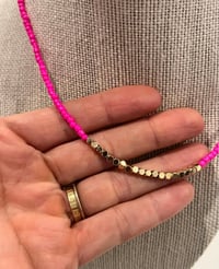 Image 3 of NEON pink seed bead necklace with Gold Accent Beads