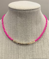Image 4 of NEON pink seed bead necklace with Gold Accent Beads