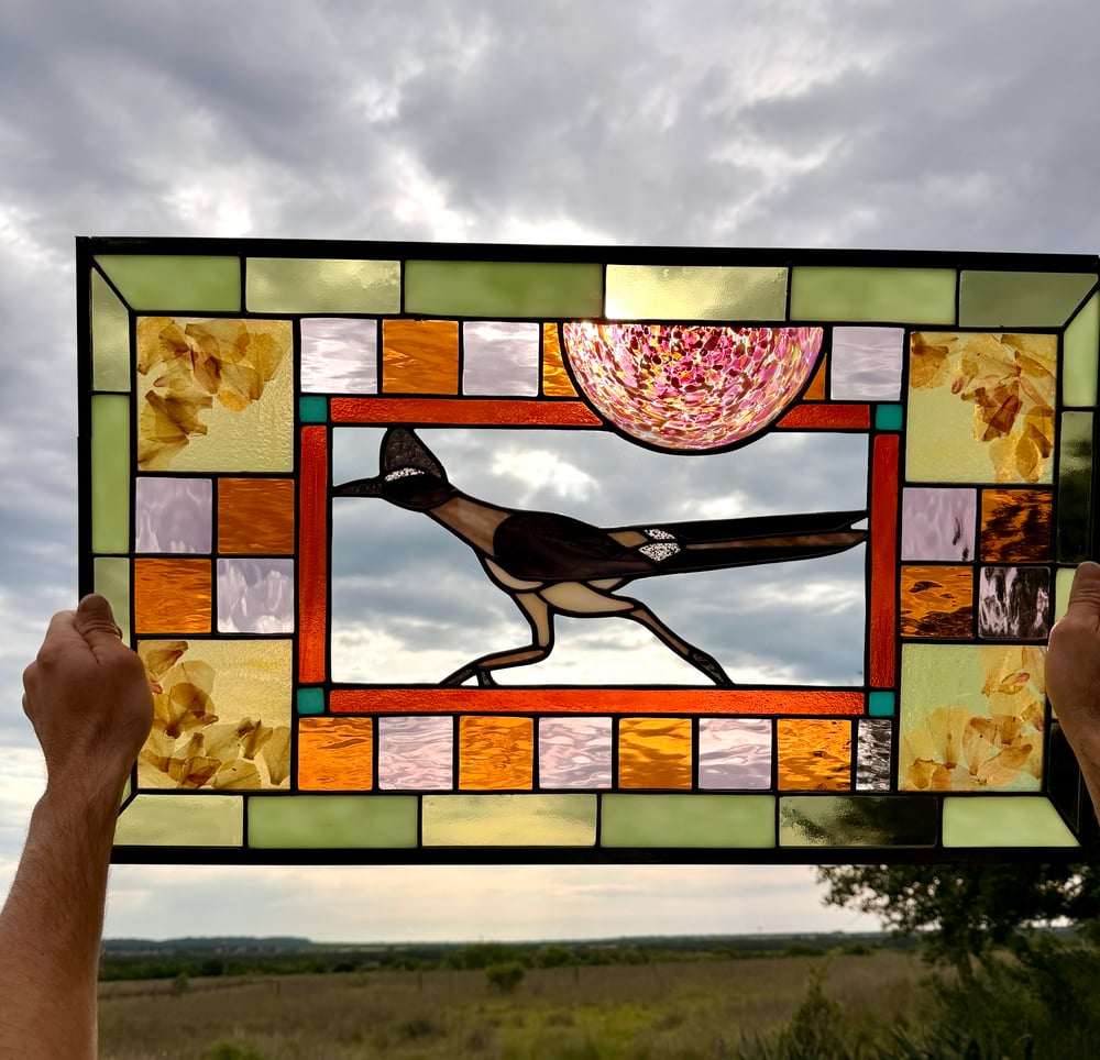 Image of Roadrunner Stained Glass Panel