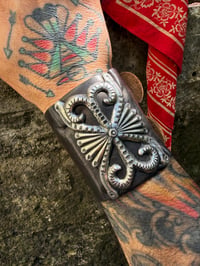 Image 1 of WL&A Handmade Large Sterling Ketoh Leather Bow Guard Bracelet - Wrist Size 6" to 8"