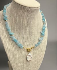 Image 1 of Aqua Marine Stone Necklace With Baroque Pearl
