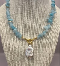 Image 2 of Aqua Marine Stone Necklace With Baroque Pearl