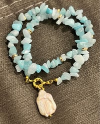 Image 3 of Aqua Marine Stone Necklace With Baroque Pearl