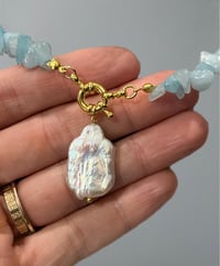 Image 4 of Aqua Marine Stone Necklace With Baroque Pearl