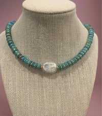 Image 1 of Turquoise Shell Necklace With Baroque Pearl