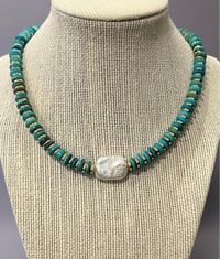 Image 2 of Turquoise Shell Necklace With Baroque Pearl
