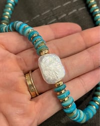 Image 3 of Turquoise Shell Necklace With Baroque Pearl