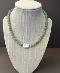 Image 1 of Green Stone Necklace With Baroque Pearl