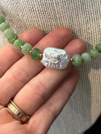 Image 3 of Green Stone Necklace With Baroque Pearl