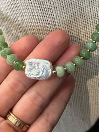 Image 4 of Green Stone Necklace With Baroque Pearl
