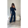 Navy Blue Ribbed One Shoulder Loungewear 