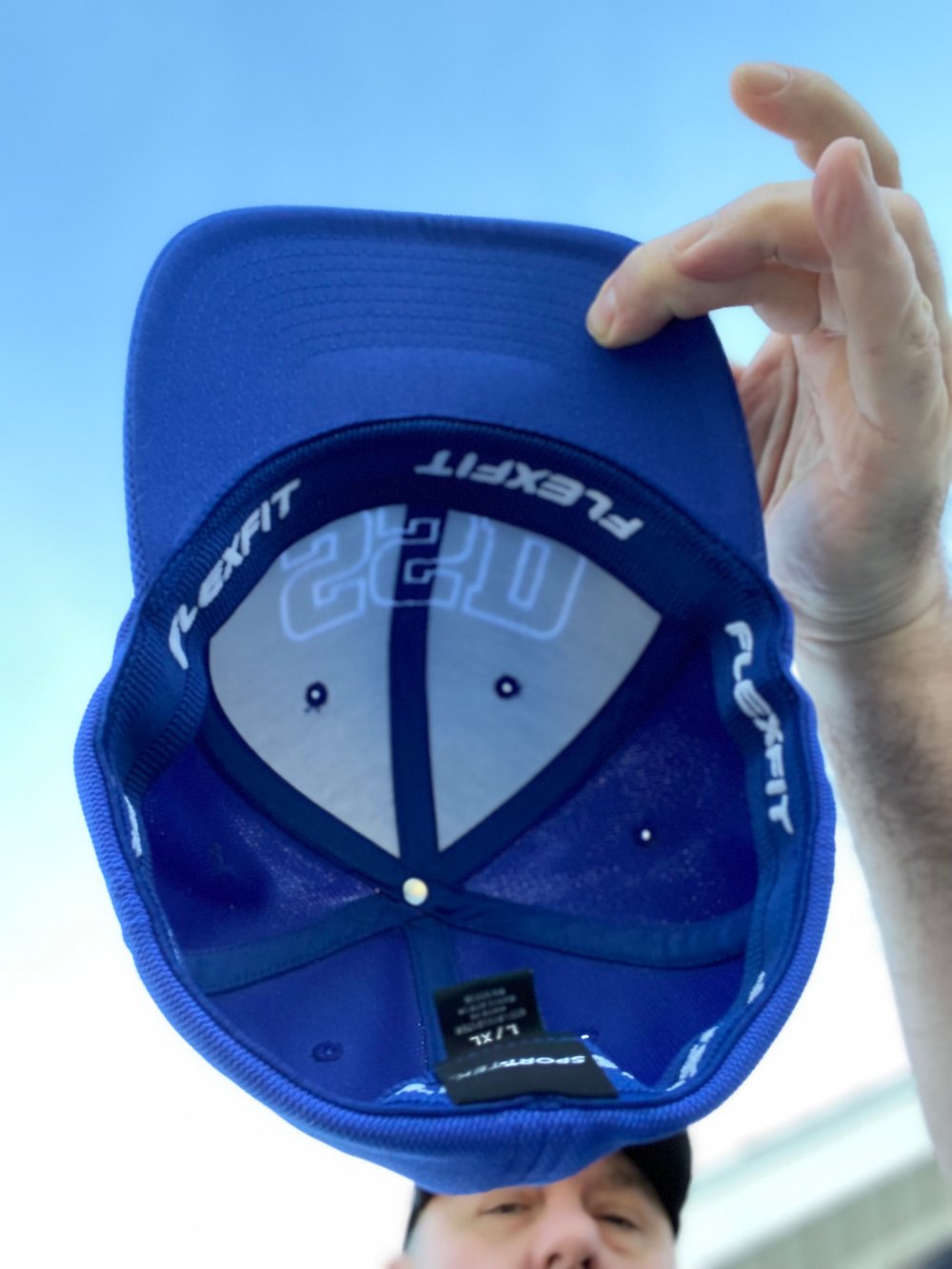 Blue Fitted Flexfit Hat with White SSD Outline Logo