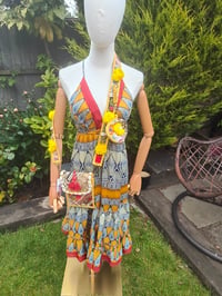 Image 3 of Havana Halter Dress- classic statement holiday piece- one size - RED / YELLOW