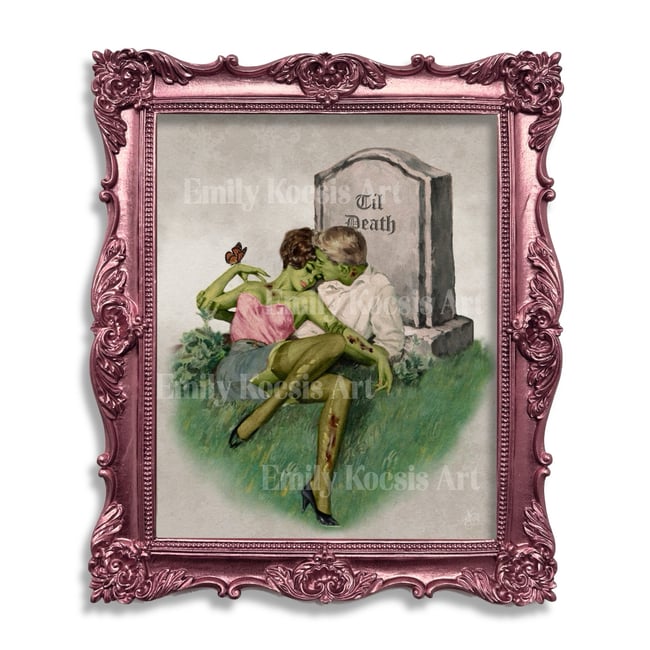 Retro Art Print // Zombie Romance