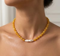 Image 1 of Lemon Jade Necklace With Baroque Pearl