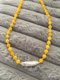 Image 3 of Lemon Jade Necklace With Baroque Pearl