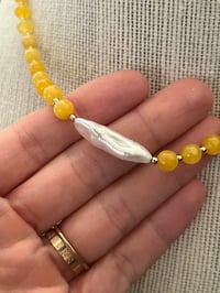 Image 4 of Lemon Jade Necklace With Baroque Pearl