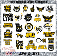 Image 1 of Kennesaw State Owls Set Design SVG Files, Cricut, Studio, Digital Cut Files