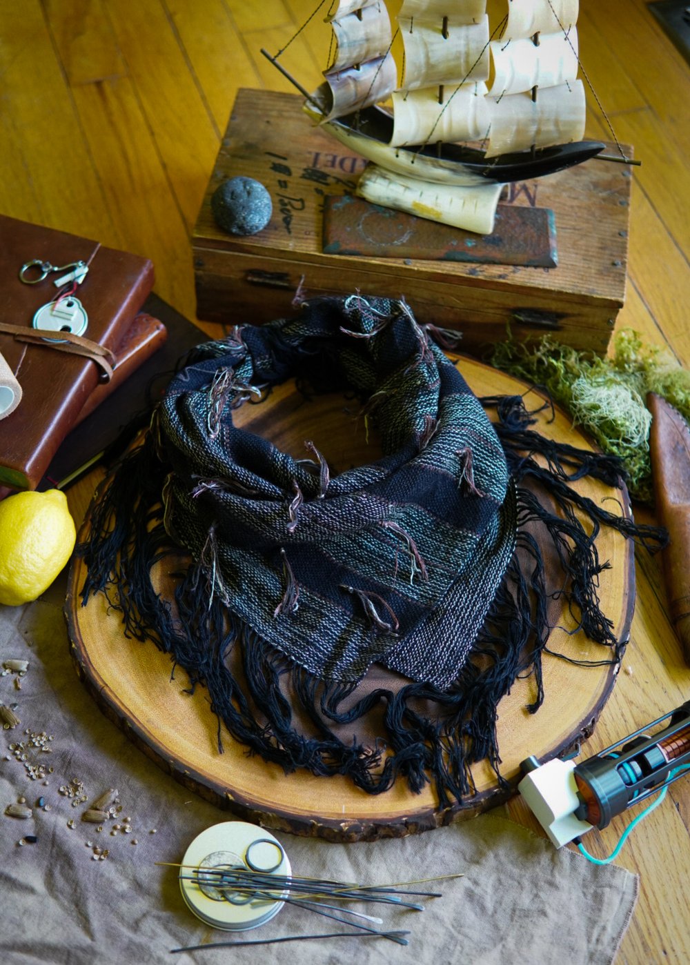 Image of Raiders Kerchief - Black and White with Brown tassel