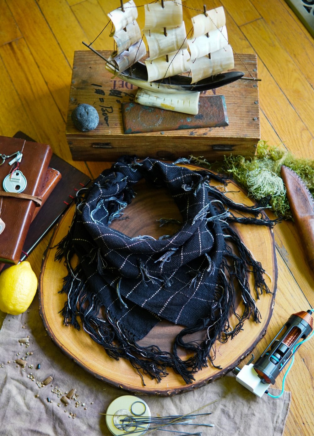 Image of Raiders Kerchief - Black with Grey and White tassel