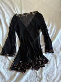 Image 2 of Vintage Y2K Monsoon silk black embroidered bell sleeve top
