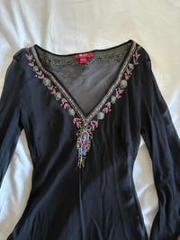 Image 3 of Vintage Y2K Monsoon silk black embroidered bell sleeve top