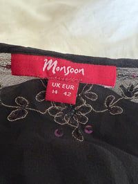 Image 4 of Vintage Y2K Monsoon silk black embroidered bell sleeve top