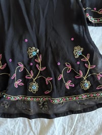 Image 6 of Vintage Y2K Monsoon silk black embroidered bell sleeve top