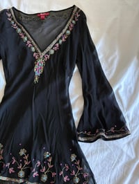 Image 7 of Vintage Y2K Monsoon silk black embroidered bell sleeve top
