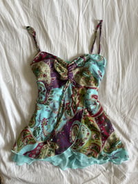 Image 1 of Vintage Y2K paisley knot bust fairy cami with double ruffle hem 