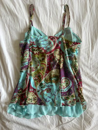 Image 3 of Vintage Y2K paisley knot bust fairy cami with double ruffle hem 
