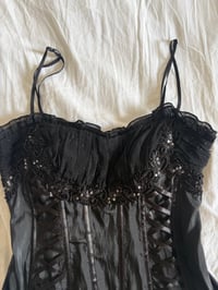 Image 2 of Vintage Y2K 2000s deadstock Lovie corset style dark fairy top with sequin and beads 