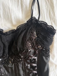 Image 3 of Vintage Y2K 2000s deadstock Lovie corset style dark fairy top with sequin and beads 