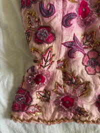Image 6 of Vintage Y2K Aftershock silk baby pink sequin and beaded halter neck corset style top 