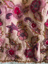Image 7 of Vintage Y2K Aftershock silk baby pink sequin and beaded halter neck corset style top 