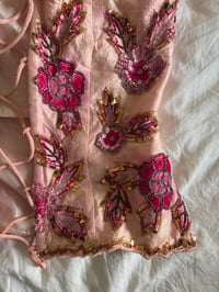 Image 9 of Vintage Y2K Aftershock silk baby pink sequin and beaded halter neck corset style top 