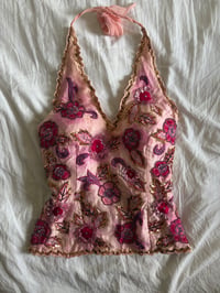 Image 10 of Vintage Y2K Aftershock silk baby pink sequin and beaded halter neck corset style top 