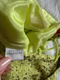 Image 4 of Vintage Y2K Aftershock silk lime green sequin and beaded halter neck corset style top 