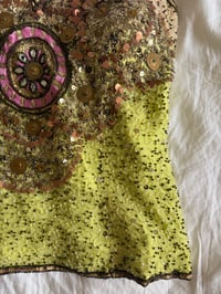 Image 5 of Vintage Y2K Aftershock silk lime green sequin and beaded halter neck corset style top 
