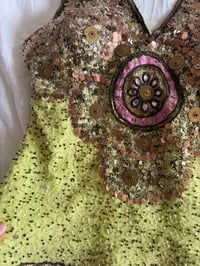 Image 6 of Vintage Y2K Aftershock silk lime green sequin and beaded halter neck corset style top 