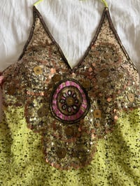 Image 7 of Vintage Y2K Aftershock silk lime green sequin and beaded halter neck corset style top 