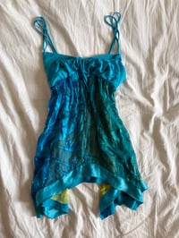 Image 1 of Vintage Y2K blue and green handkerchief hem cami with ribbon trim 