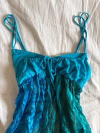 Image 2 of Vintage Y2K blue and green handkerchief hem cami with ribbon trim 
