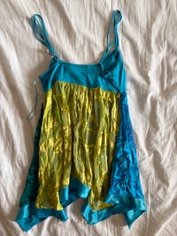 Image 3 of Vintage Y2K blue and green handkerchief hem cami with ribbon trim 