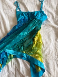 Image 4 of Vintage Y2K blue and green handkerchief hem cami with ribbon trim 