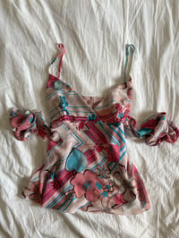 Image 1 of Vintage Y2K floral pink and blue tie back babydoll cami