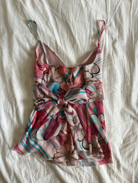 Image 3 of Vintage Y2K floral pink and blue tie back babydoll cami